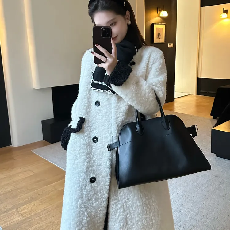 R123513W冬季保暖中长款外套女长款上衣纯色开衫秋冬宽松冬季