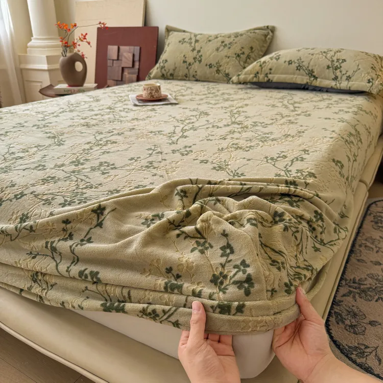 冬季加厚牛奶绒床笠加绒保暖防滑雕花床单床垫保护套床套家用宿舍