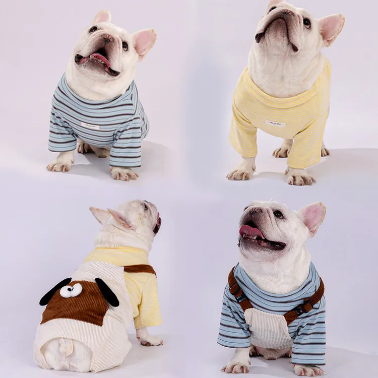 宠物狗狗条纹打底衫秋冬季德绒弹力内搭衣服法斗巴哥卫衣保暖加厚