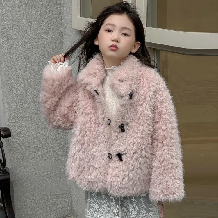 2025新款立领仿羊羔毛儿童皮草外套韩版加厚毛毛衣中大童宽松上衣