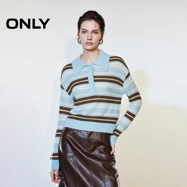 2026春季新款设计感撞色条纹软糯POLO领针织衫女|126113018