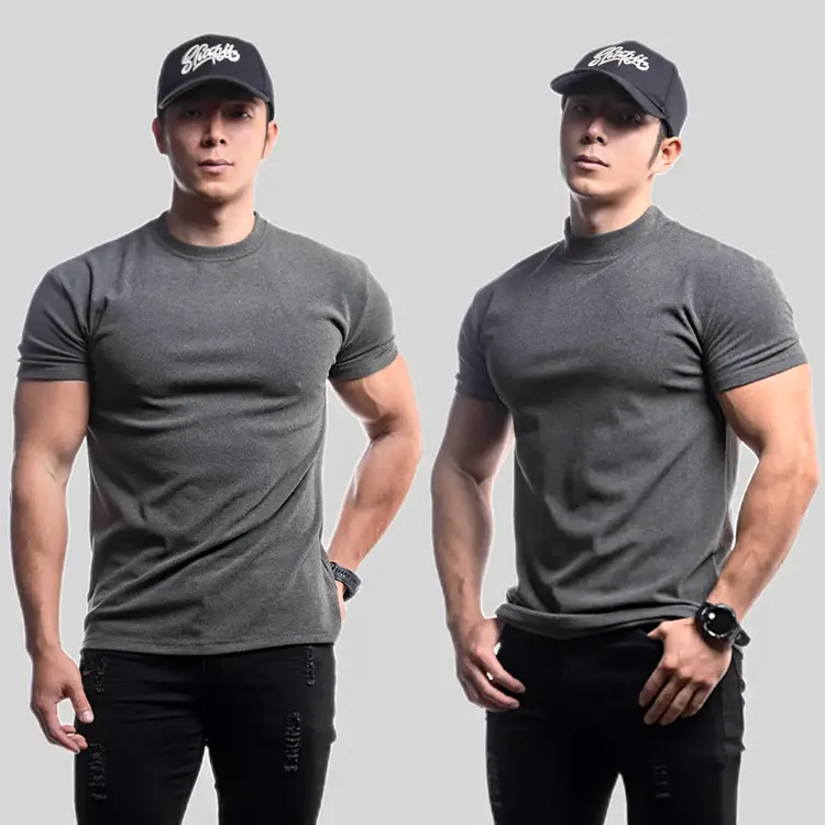 280克双面德绒修身运动短袖T恤男圆领/半高领纯色保暖打底健身衣