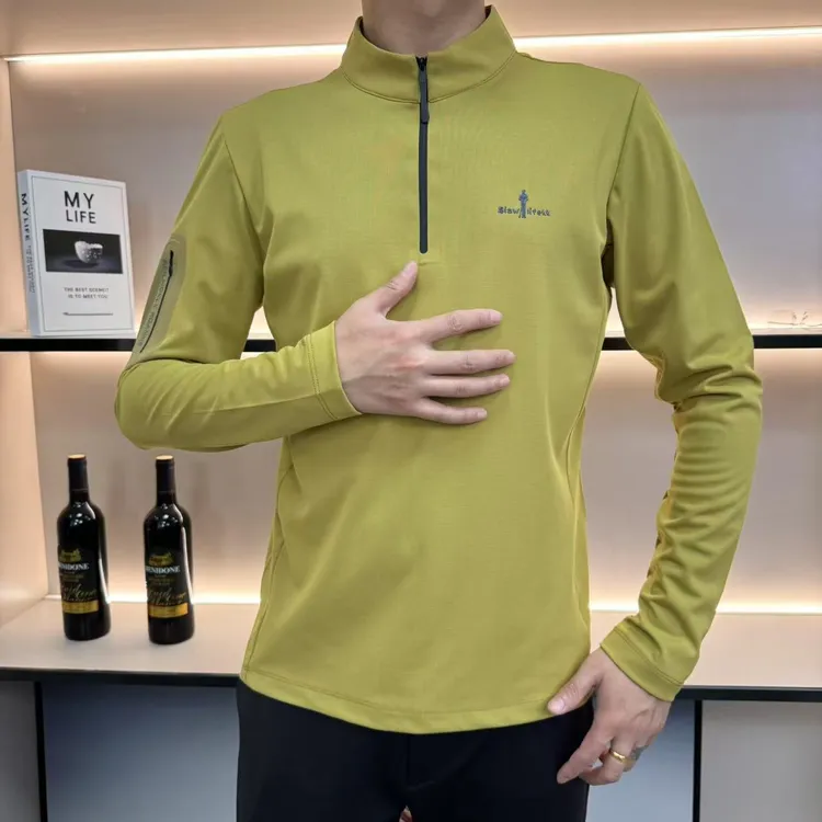 2025秋季新款男士休闲时尚速干透气常规拉链印花长袖户外运动T恤