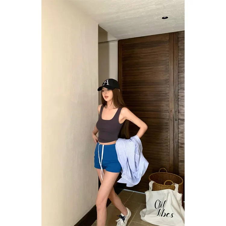 简约百搭小众款修身显瘦U领基础背心浅灰深灰棉质均码2025夏季