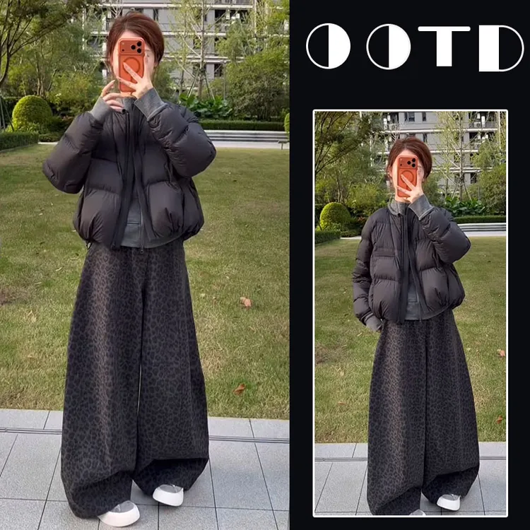 今年流行穿搭一整套女新款2025早秋长袖上衣棉服外套裤子三件套