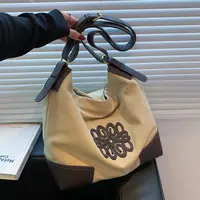 女爵休闲单肩托特包大容量中古包包2025斜挎拼皮帆布包慵懒风