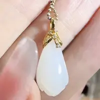 羊脂白玉 玉兰花吊坠 18k金镶嵌 不含链