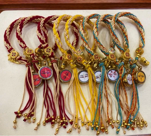 黄铜手链 纯手绘佛眼唐卡手编五彩绳情侣手工民族风藏式手链红绳