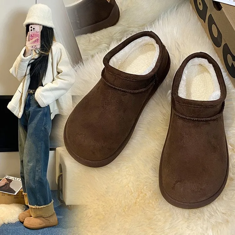复古棕色厚底加绒加厚雪地棉鞋女2025新款冬季保暖外穿防滑勃肯鞋