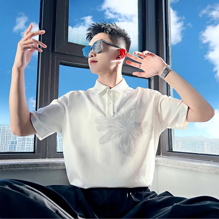 高级感polo衫短袖t恤男士夏季款潮牌印花翻领半袖男装体恤上衣服