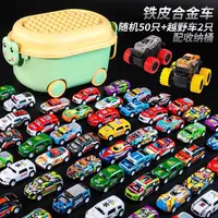 爆款合金铁皮回力车越野赛车儿童小孩玩具耐撞小汽车搭配收纳箱