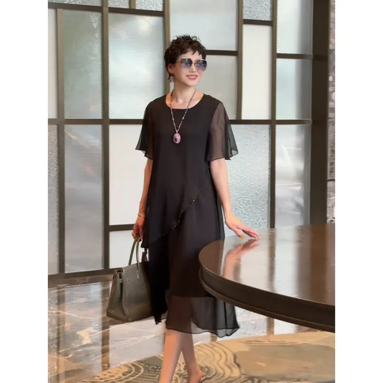 2379#精致中年妈妈连衣裙女夏2025新款气质高端大码女装名媛长裙