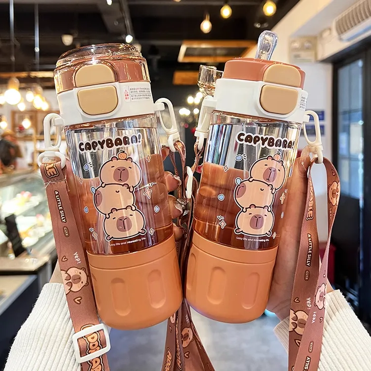 卡皮巴拉儿童水杯夏天tritan双饮吸管水杯小学生上学专用新款杯子