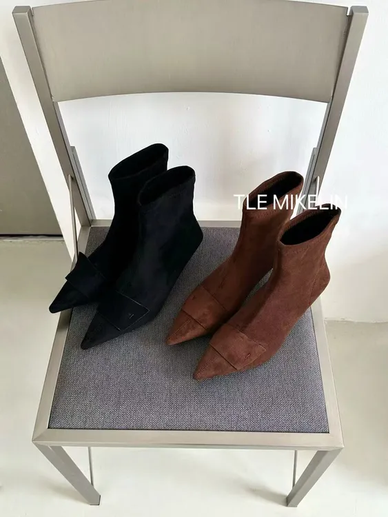 时装靴秋冬小个子短靴美拉德靴子高跟弹力靴黑色增高女8180-13