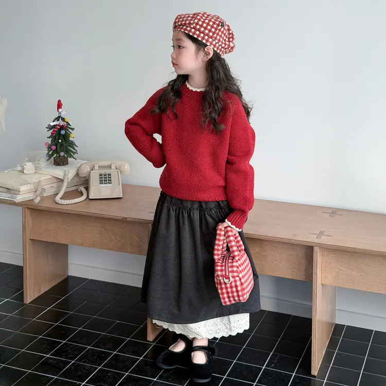 冬季女童红色套装2026新款女孩本命年针织毛衣儿童洋气韩版半身裙