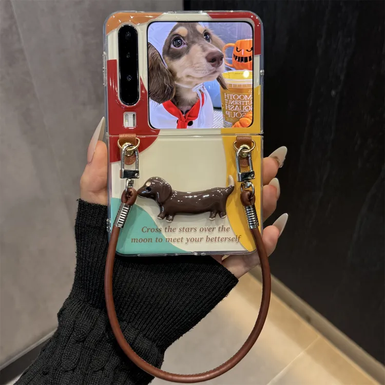 适用华为purax折叠屏手机壳彩色颜料色块pocket2立体腊肠狗手提绳