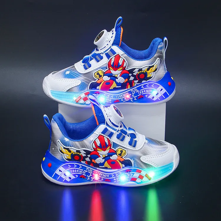 带灯儿童运动鞋皮面防滑秋季新款男童学生鞋网面透气小中童跑步鞋