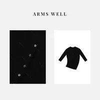 ARMS WELL王囡囡 黑色圆领单排扣宽松长袖上衣 L165