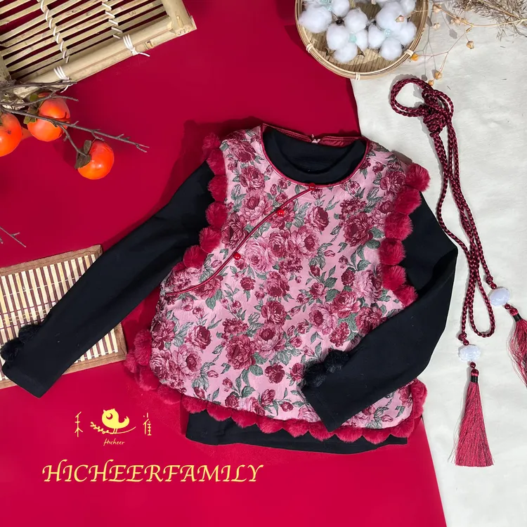 410860 【禾雀新年装】2026过年喜庆女孩加棉洋气小马甲