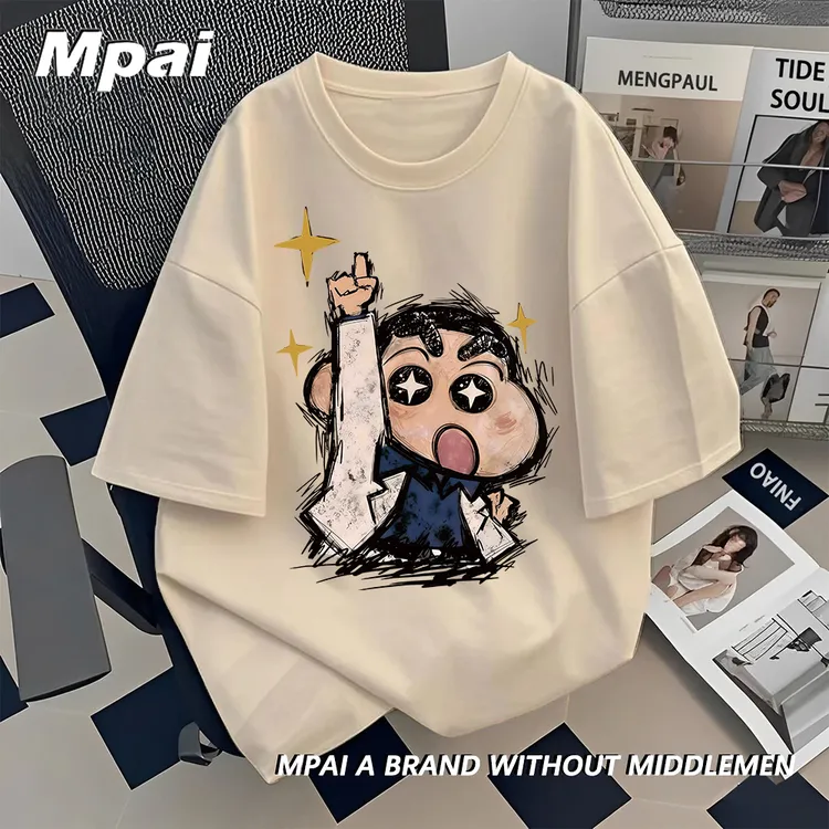 日系复古蜡笔小新短袖t恤男女ins潮牌夏2025宽松情侣oversize上衣