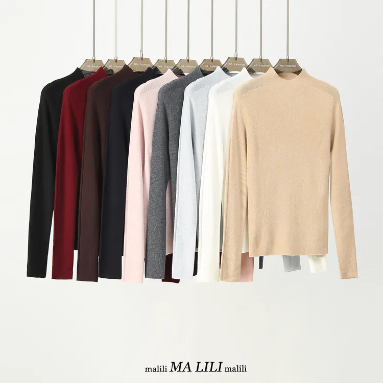 【半高领】水溶丝光羊毛一线成衣针织打底毛衣504-68150