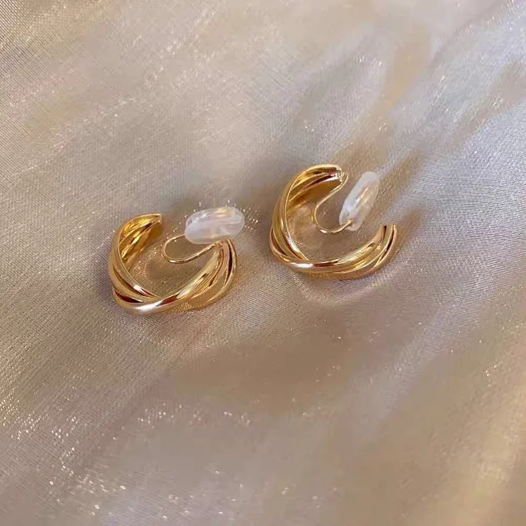 铜合金耳饰 镀24K设计师款日常通勤无耳洞耳夹