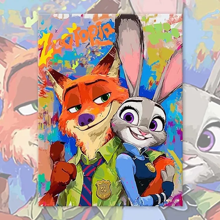 疯狂动物城DIY数字油画解闷减压手工手绘卡通填充涂鸦丙烯油彩画