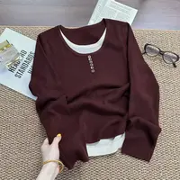 方糖~颜色超正超显白~小方扣设计拼色款 正肩细坑条针织衫Y8139红