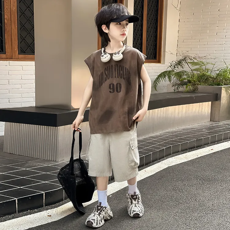 儿童装男童夏装背心套装2025新款夏季大童无袖夏款速干运动帅气潮