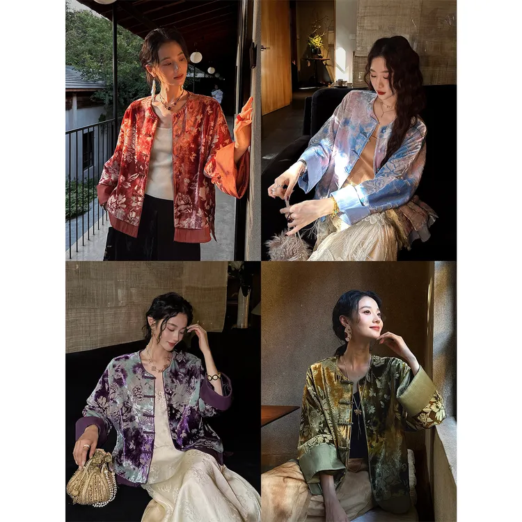 三吉黑花【娥眉秋】新中式丝绒烂花早秋外套女2025新款国风独特潮