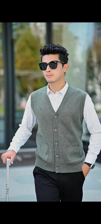 2402休闲时尚男士加厚开衫修身秋冬保暖中年针织羊毛马甲男款纯色