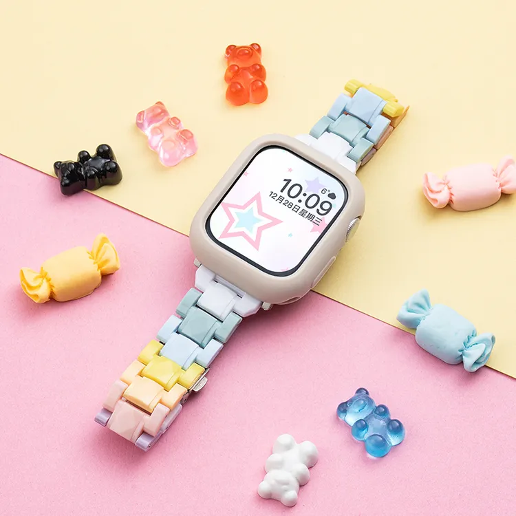 适用苹果S10手表iwatch9表带applewatch8多彩拼色树脂SE7/6新款女