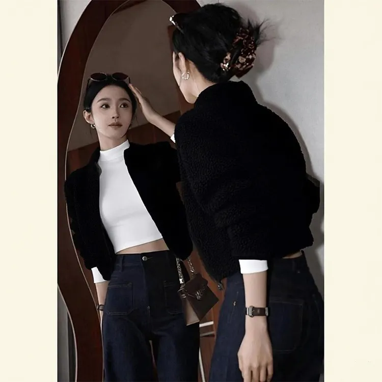 韩系秋冬装拍照必备衣服黑色外套女款爆款2025新款开衫上衣女洋气