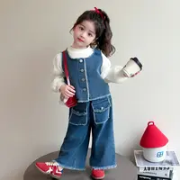 女童毛边牛仔三件套春秋季2025新款儿童韩系套装女宝宝洋气春秋装