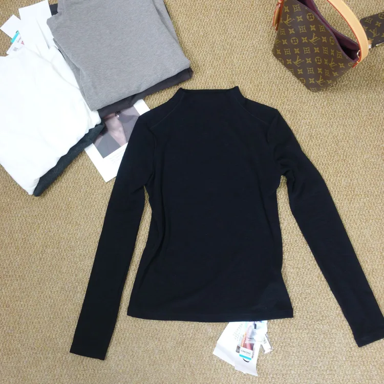 长袖常规立领高弹小T恤休闲保暖半高领洋气百搭修身圆领加绒秋冬9