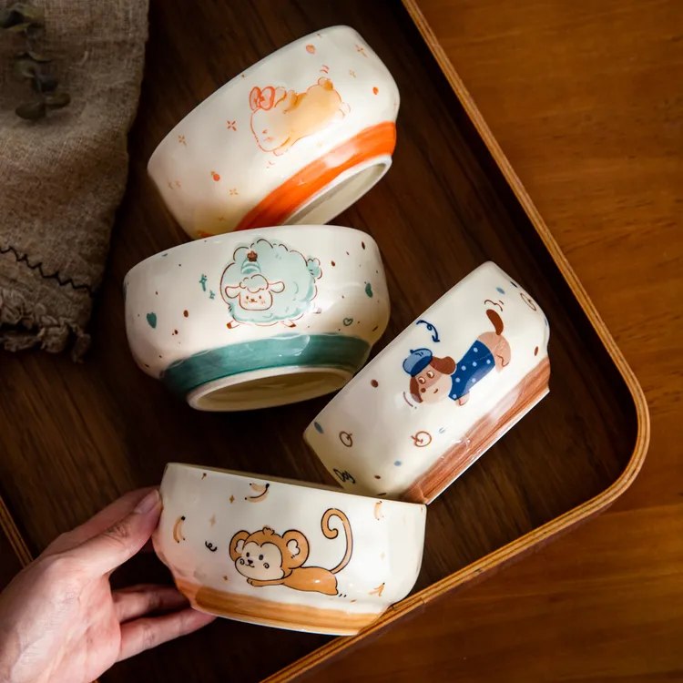 家用陶瓷餐具釉下彩可爱动物王国高颜值米饭碗吃饭碗加厚防烫