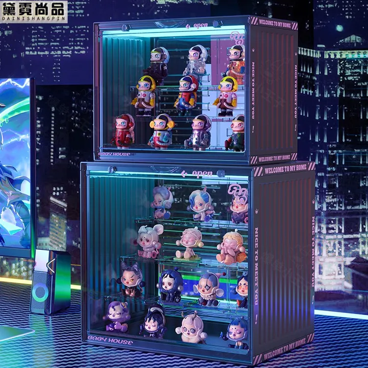 【泡泡玛特手办展示盒】盲盒收纳展示架大容量亚透明防尘克力集装箱