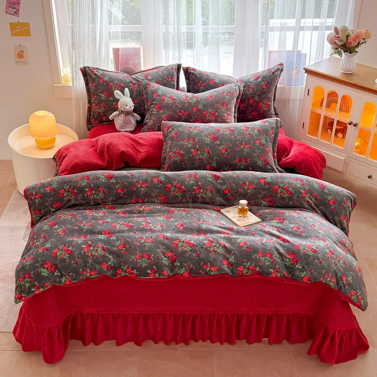2025新款花仙子系列印花牛奶绒床盖四件套