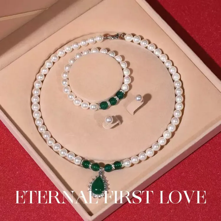 非金属仿珍珠项链 ETERNAL FIRST LOVE 绿水滴贝壳珍珠三件套项链