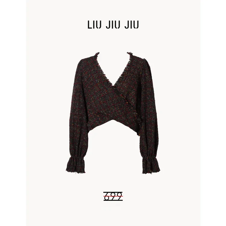 LIUJIUJIU 深圳南油小众轻奢流苏设计感毛边纽褶V领外套WT4892L