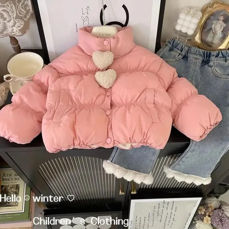 m260女童爱心棉衣外套新款加绒加厚洋气宝宝棉服冬季保暖儿童外套
