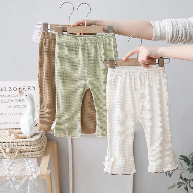 女宝宝打底裤子薄款洋气夏季新款女童泡泡棉喇叭裤儿童防蚊裤外穿