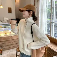 【运费补贴】双条纹方扣针织开衫女毛衣外套气质宽松上衣