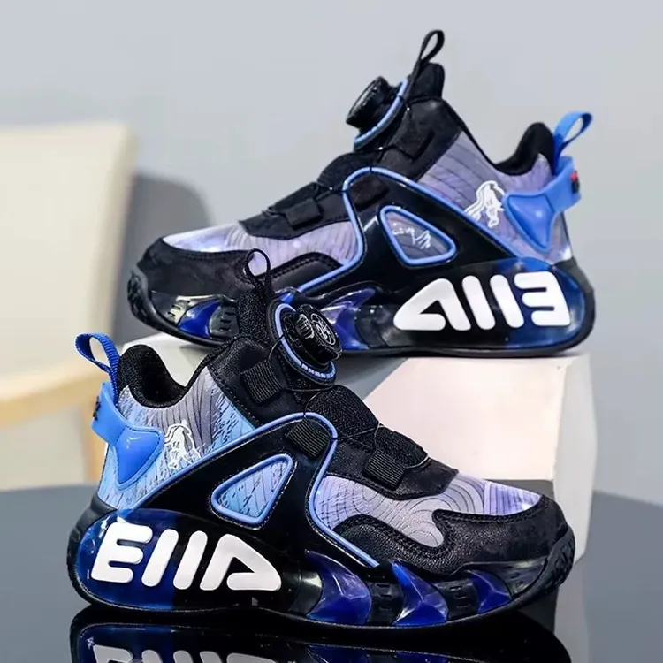 阿童木儿童篮球鞋加绒男童鞋2025秋冬款旋转扣皮面防水运动鞋男孩