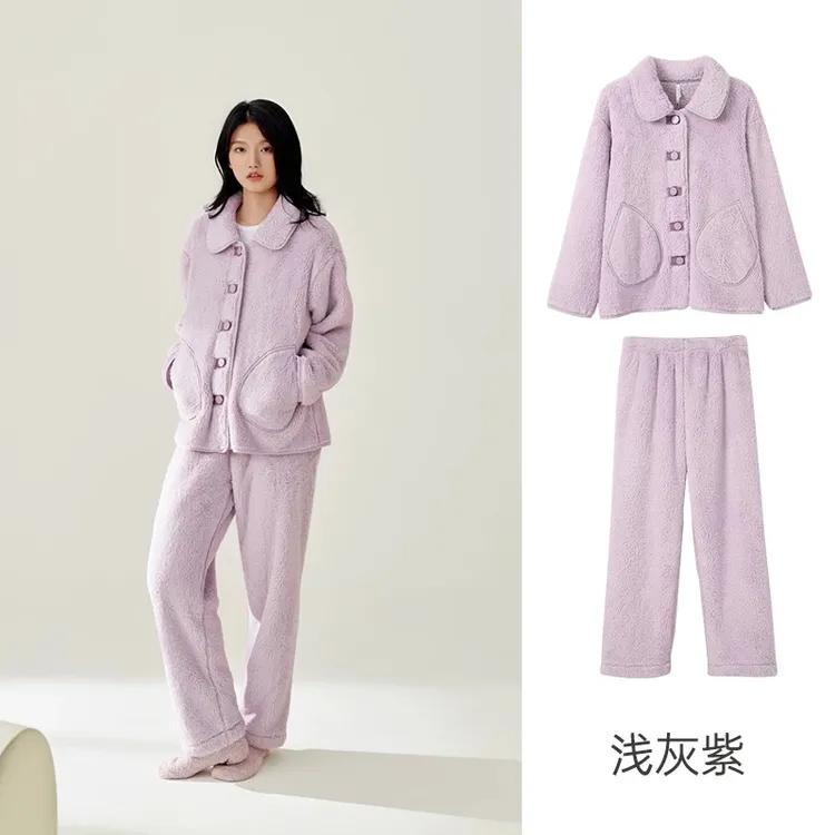 【口袋款】秋冬男女同款长袖加绒加厚家居服套装睡DD