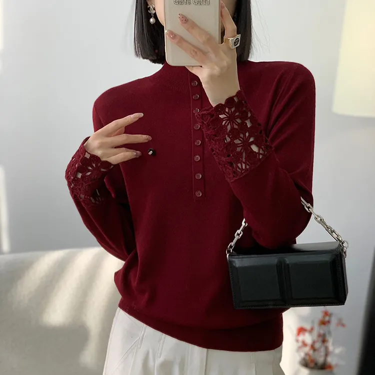 【欧蔓依】 OMYB2510羊毛混纺镂空袖高领针织衫洋气时尚百搭