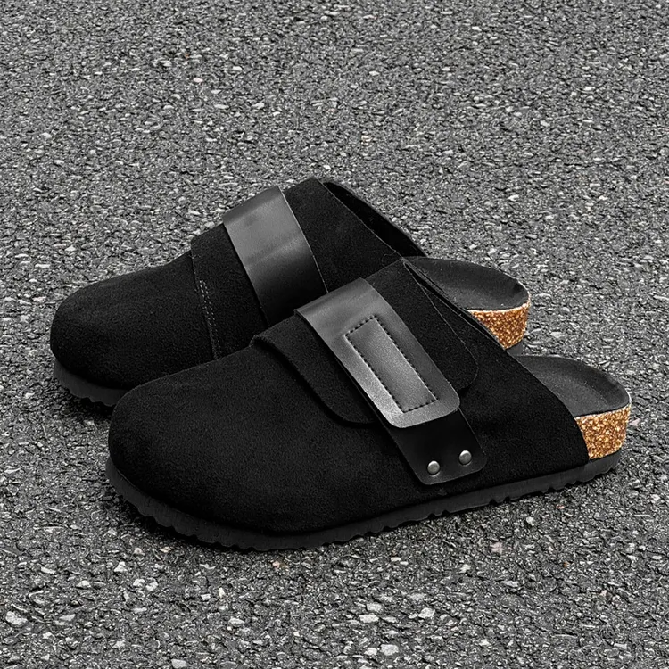 fashion 包头拖鞋外穿新款春秋季情侣一脚蹬半拖鞋厚底博肯鞋黑色