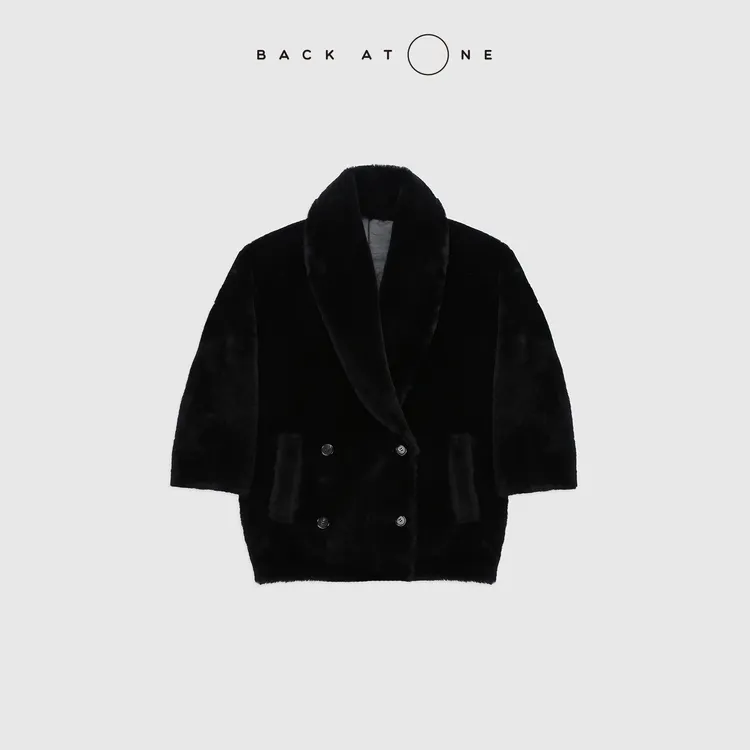BACKATONE “臻礼”美利奴皮毛一体黑色青果领外套 BFF-1GC341E-K