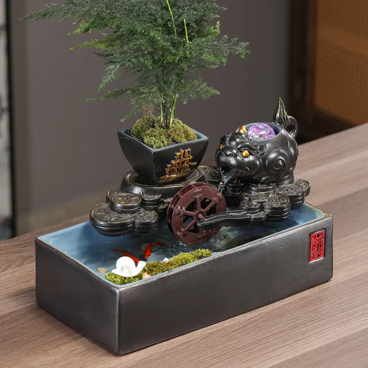 陶瓷流水摆件循环水客厅玄关加湿器办公柜台前台乔迁送礼工艺品