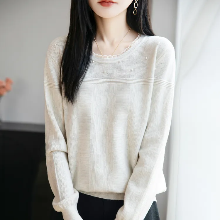 微胖mm春秋大码女士毛衣遮肚子显瘦蕾丝上衣内搭可外穿针织打底衫